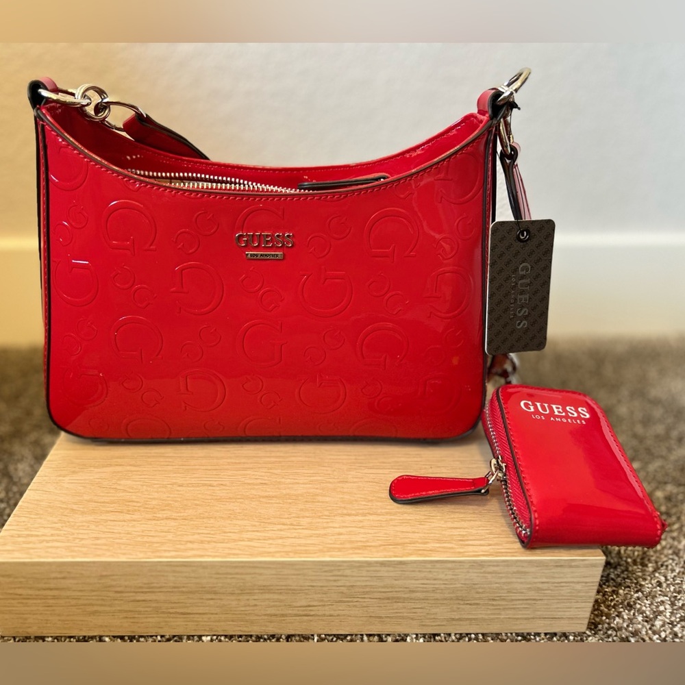 Guess brand red Meeko shoulder bag and coin purse